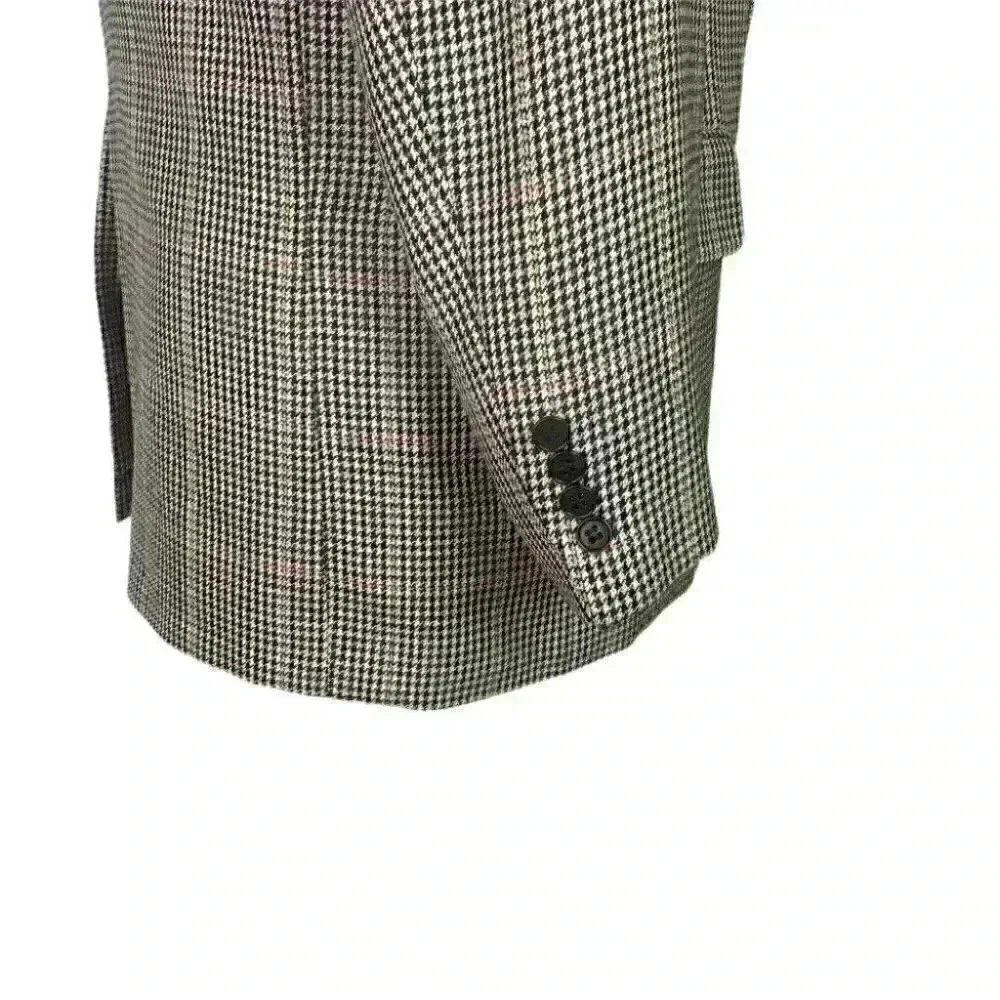 Gieves & Hawkes Men 43 R Houndstooth 2 Button Bespoke Blazer Silk Wool Black Tan